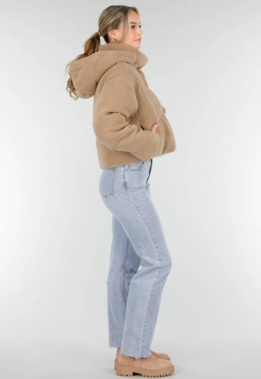 Beige Teddy Jas met Afneembare Capuchon