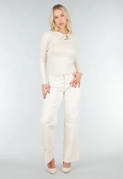 Beige Top met Cut Out Detail en Stretch