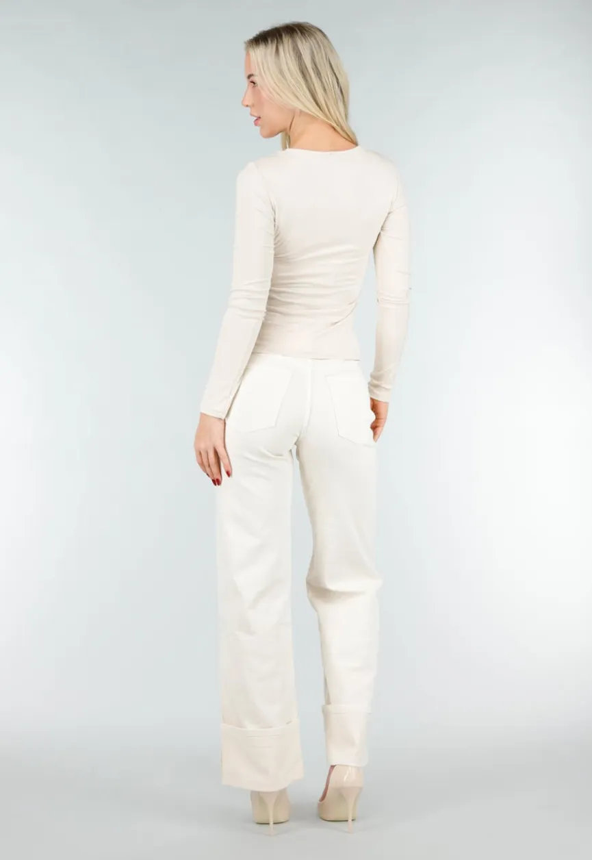 Beige Top met Cut Out Detail en Stretch