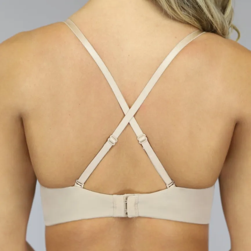 Beige T-Shirt BH met Kruisbare Bandjes