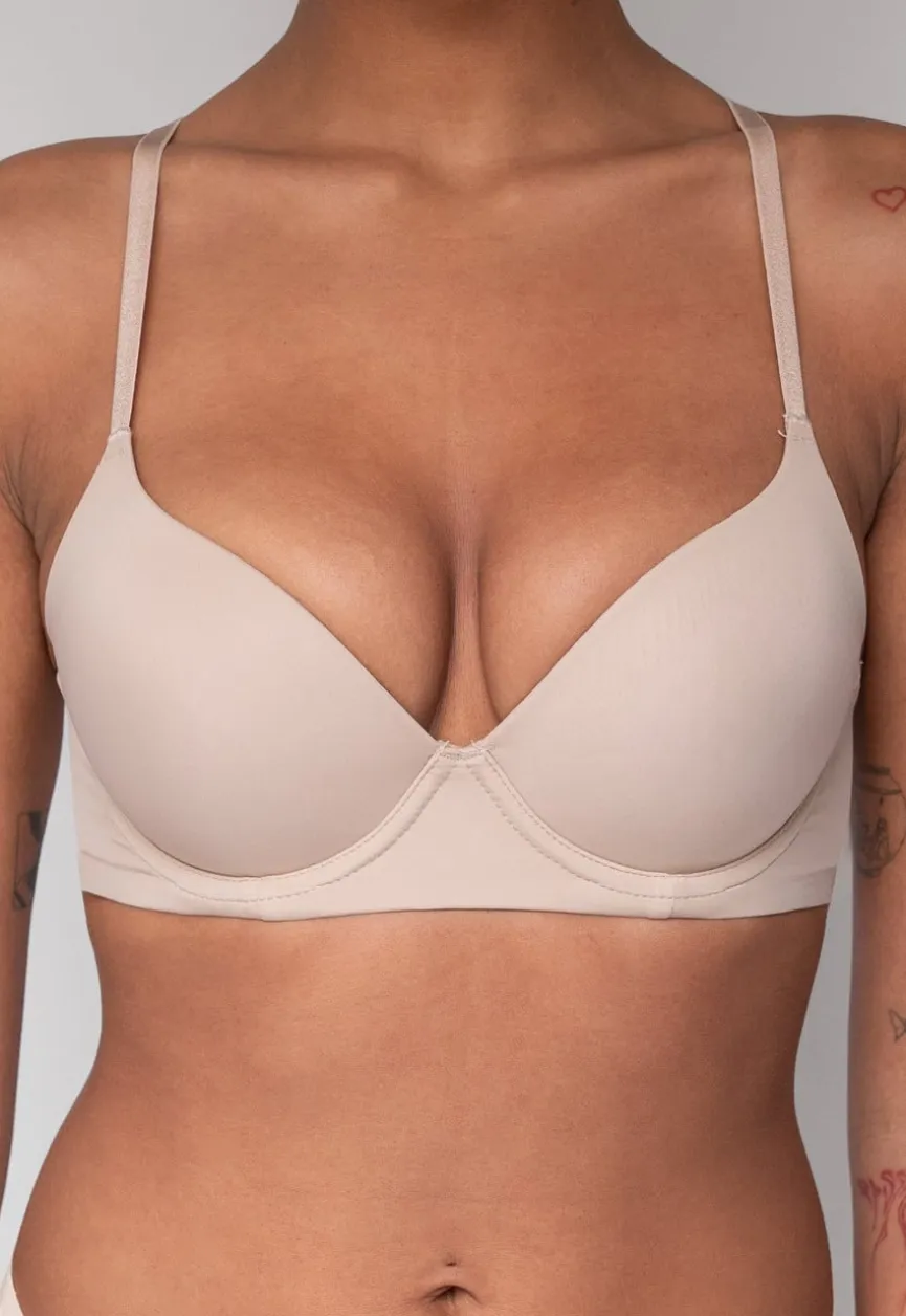 Beige T-Shirt BH met Kruisbare Bandjes