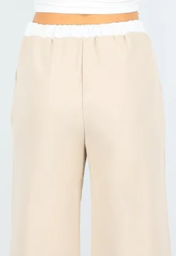 Beige Tweedelige Set met Blouse Detail en Tailleband