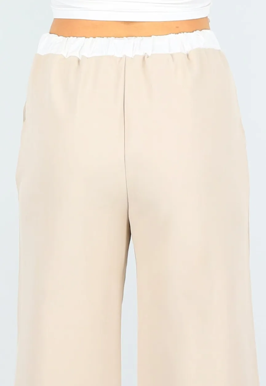 Beige Tweedelige Set met Blouse Detail en Tailleband