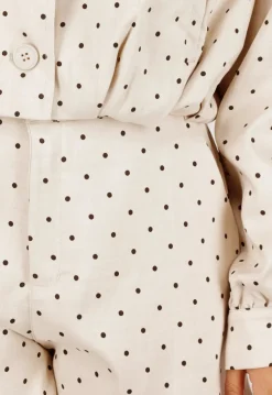 Beige Two Piece Set met Zwarte Stippen en Lange Mouwen