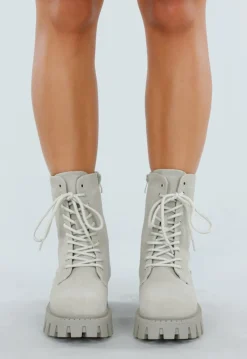 Beige Veterlaarzen met Grove Zool en Ritssluiting