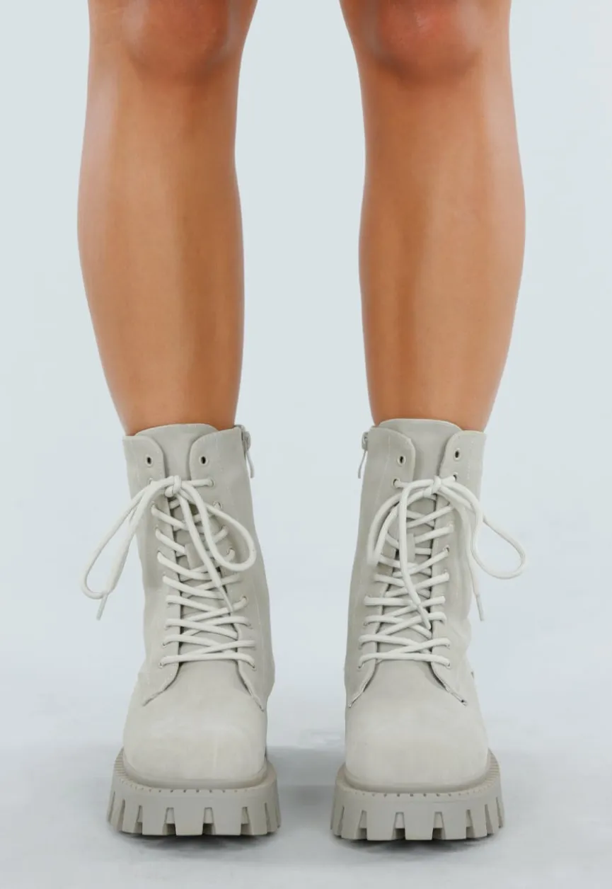 Beige Veterlaarzen met Grove Zool en Ritssluiting