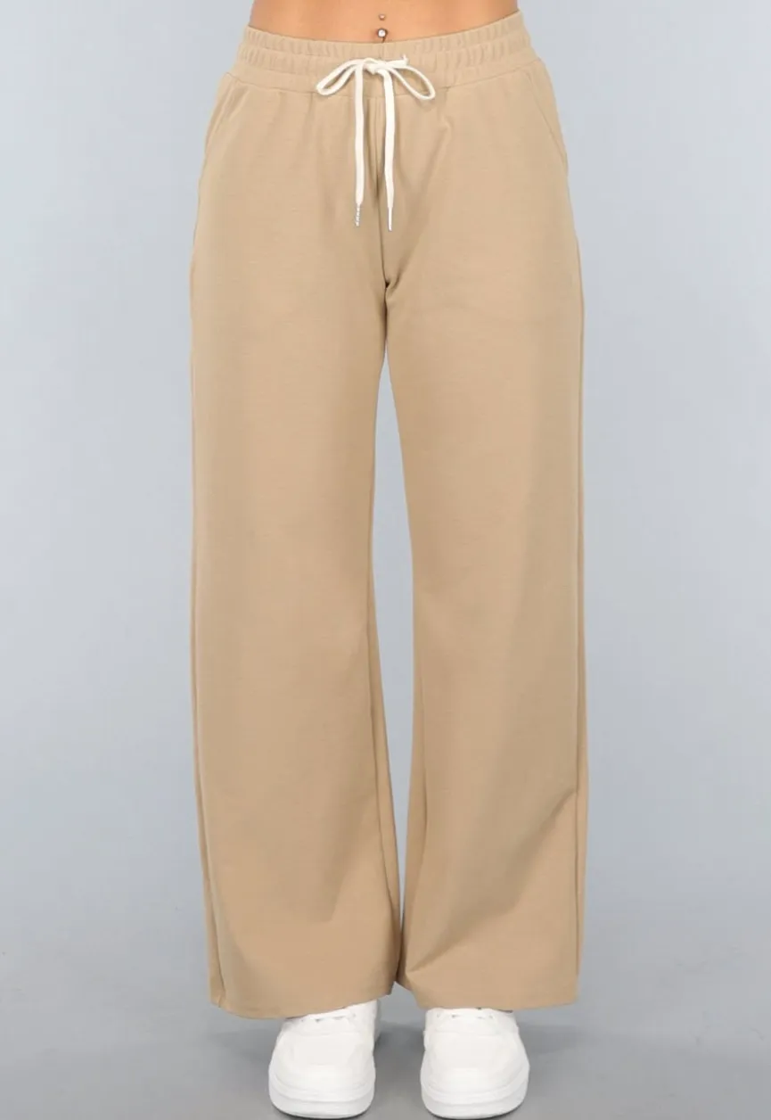 Beige Wide Leg Joggingbroek