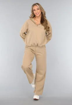 Beige Wide Leg Joggingbroek