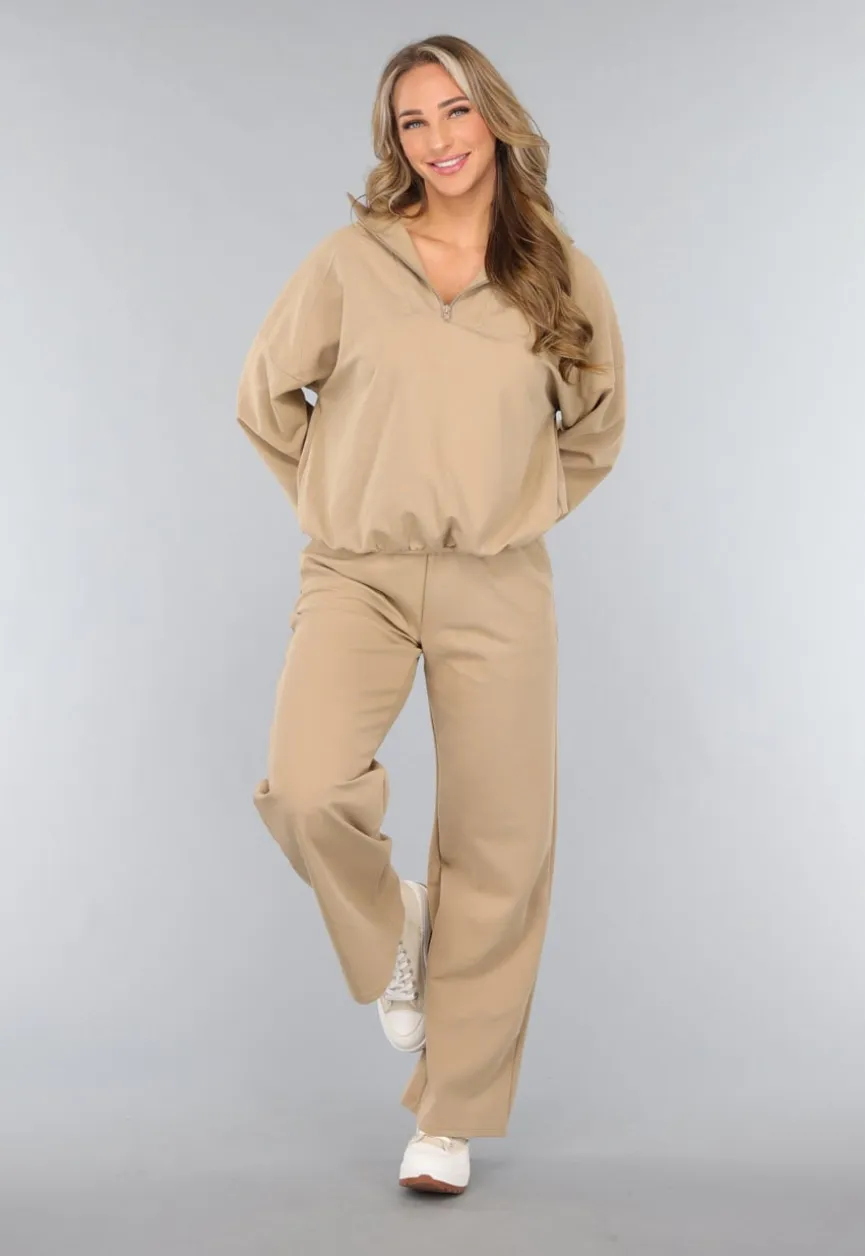 Beige Wide Leg Joggingbroek
