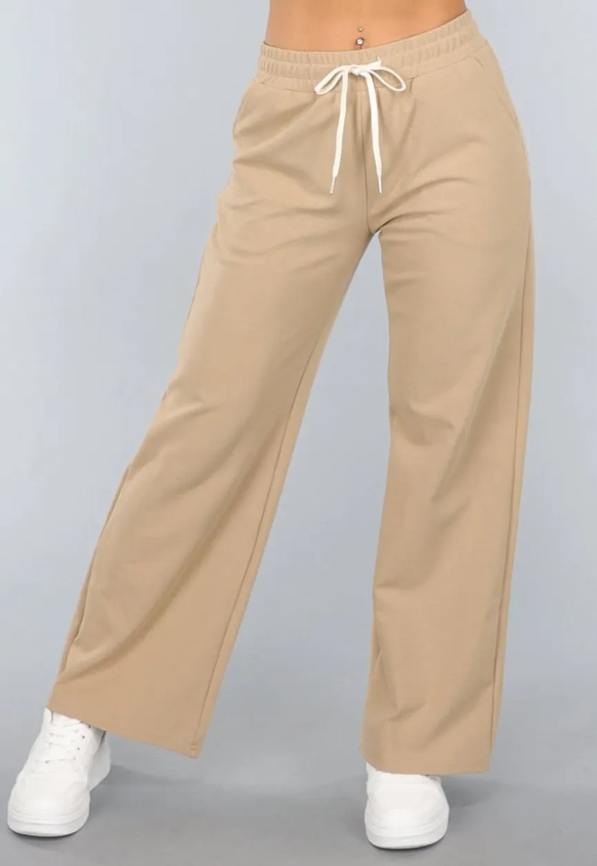 Beige Wide Leg Joggingbroek