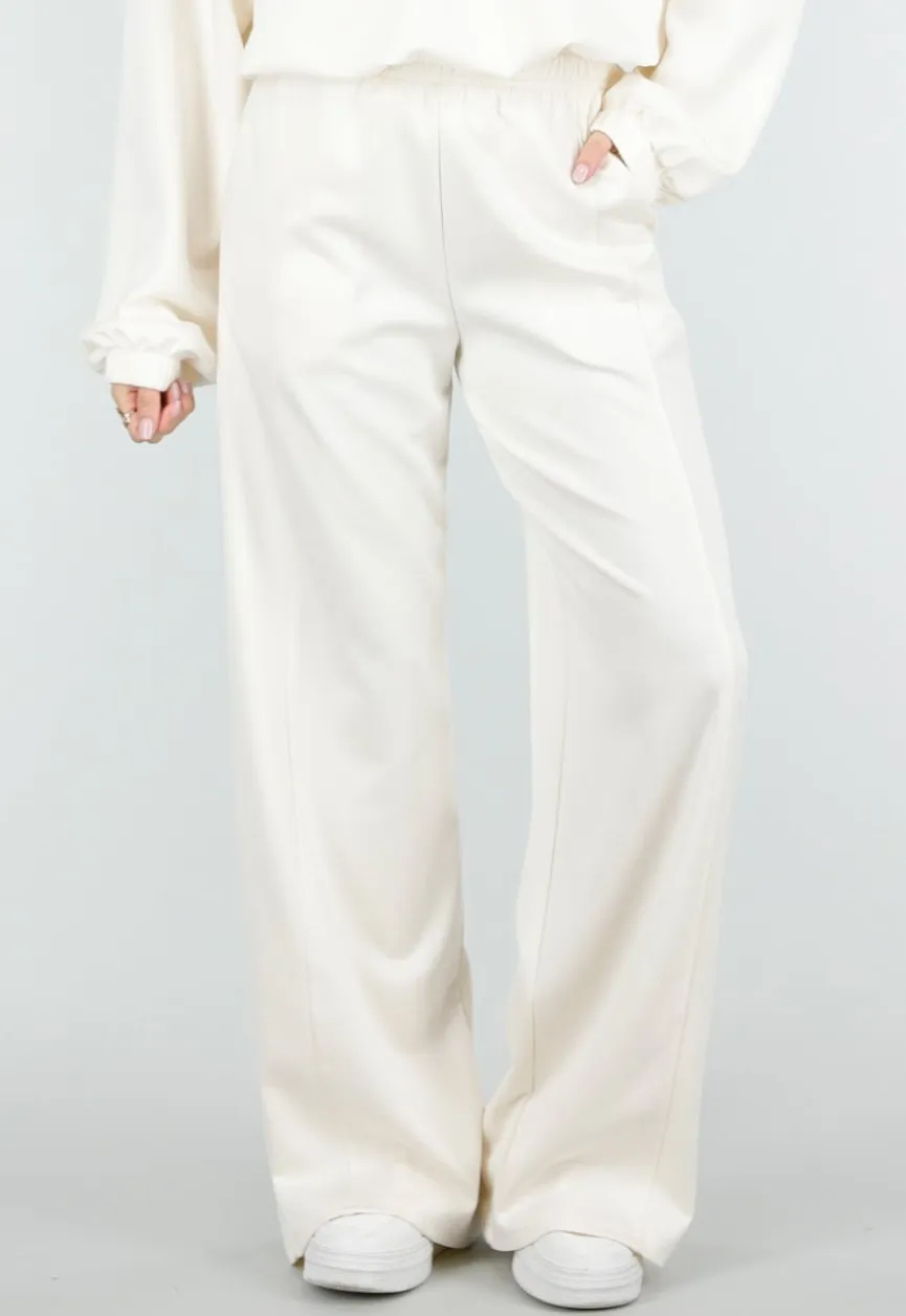 Beige Wide Leg Joggingbroek met Elastische Taille en Stretch