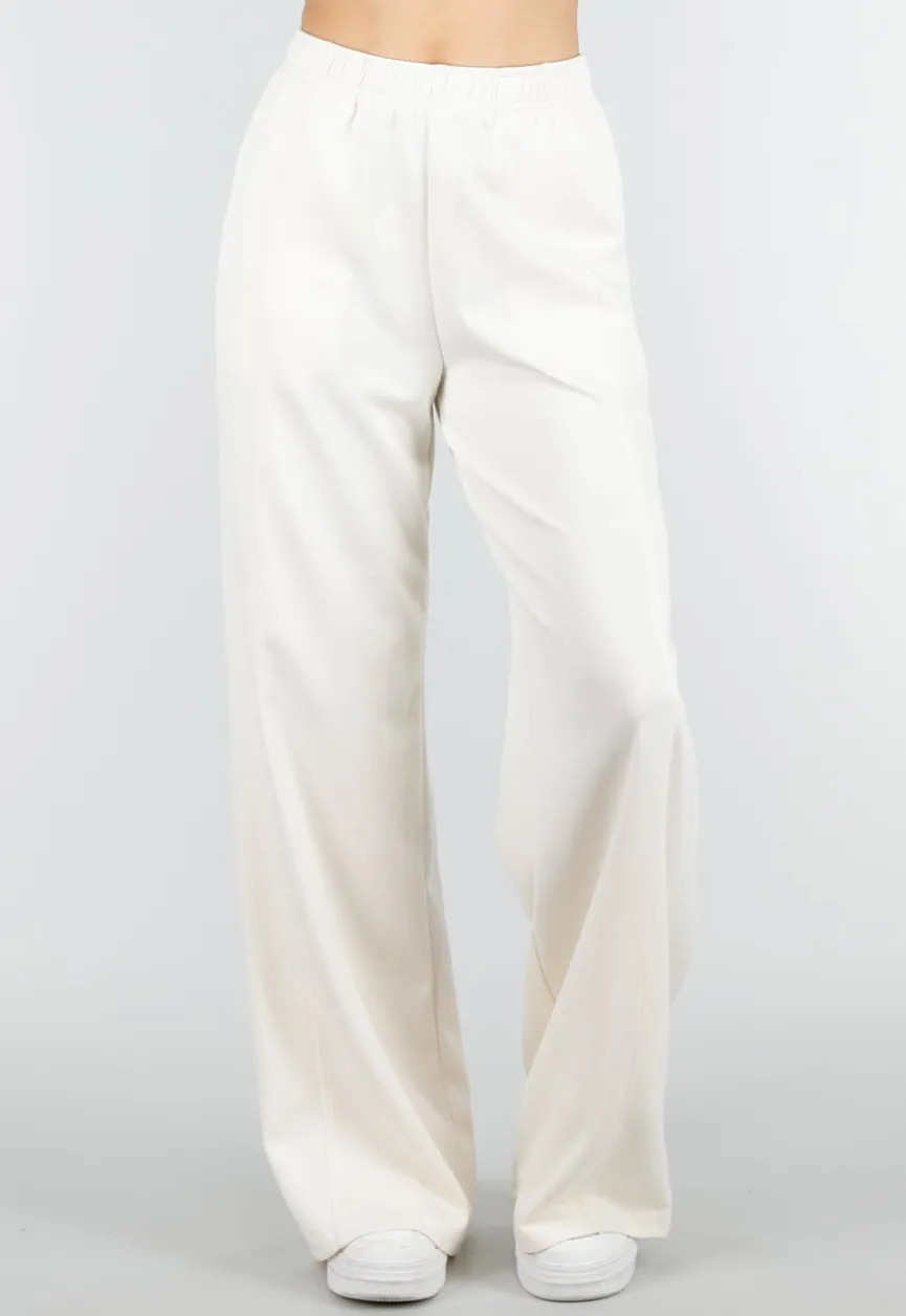 Beige Wide Leg Joggingbroek met Elastische Taille en Stretch