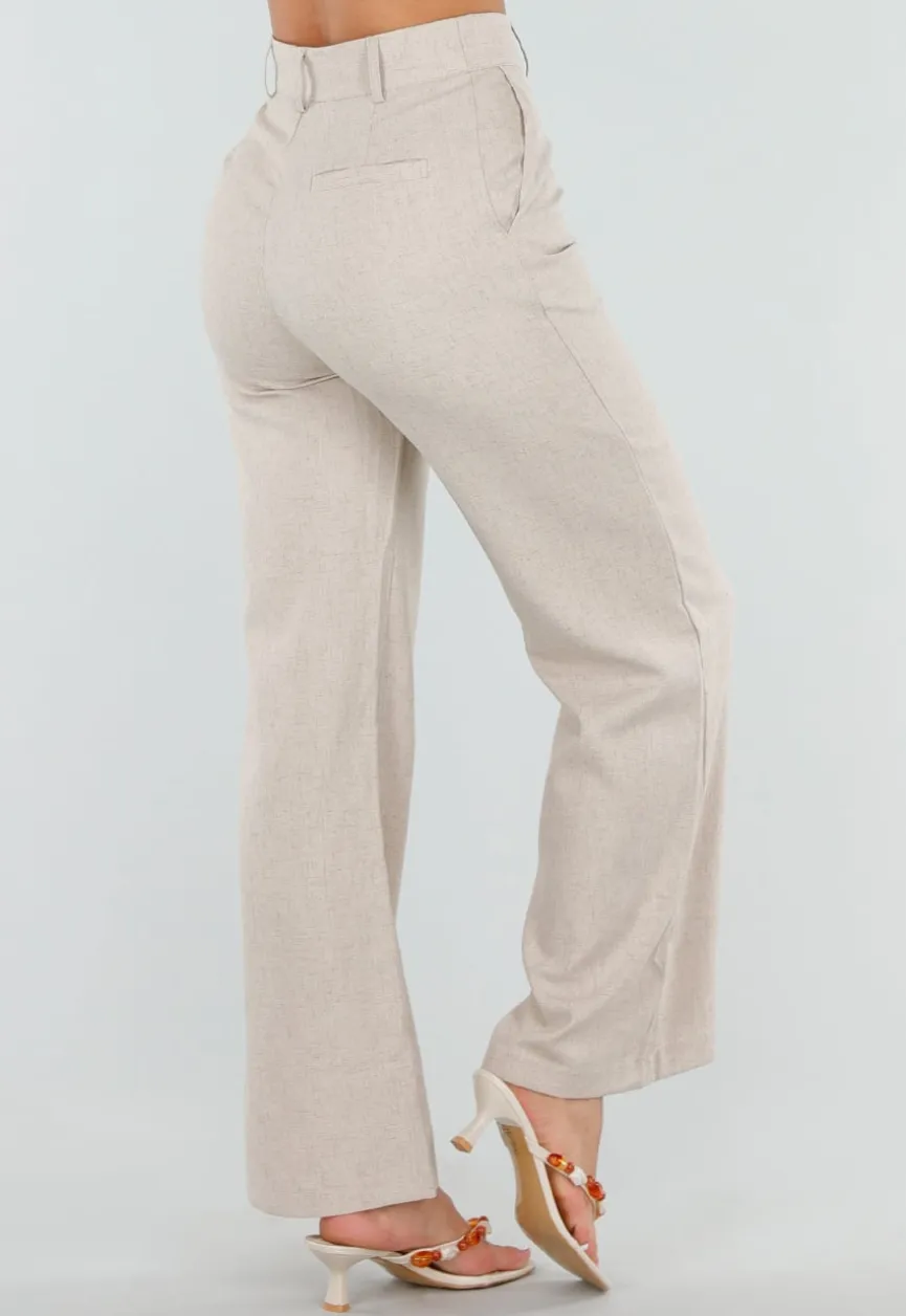 Beige Wide Leg Pantalon met Hoge Taille