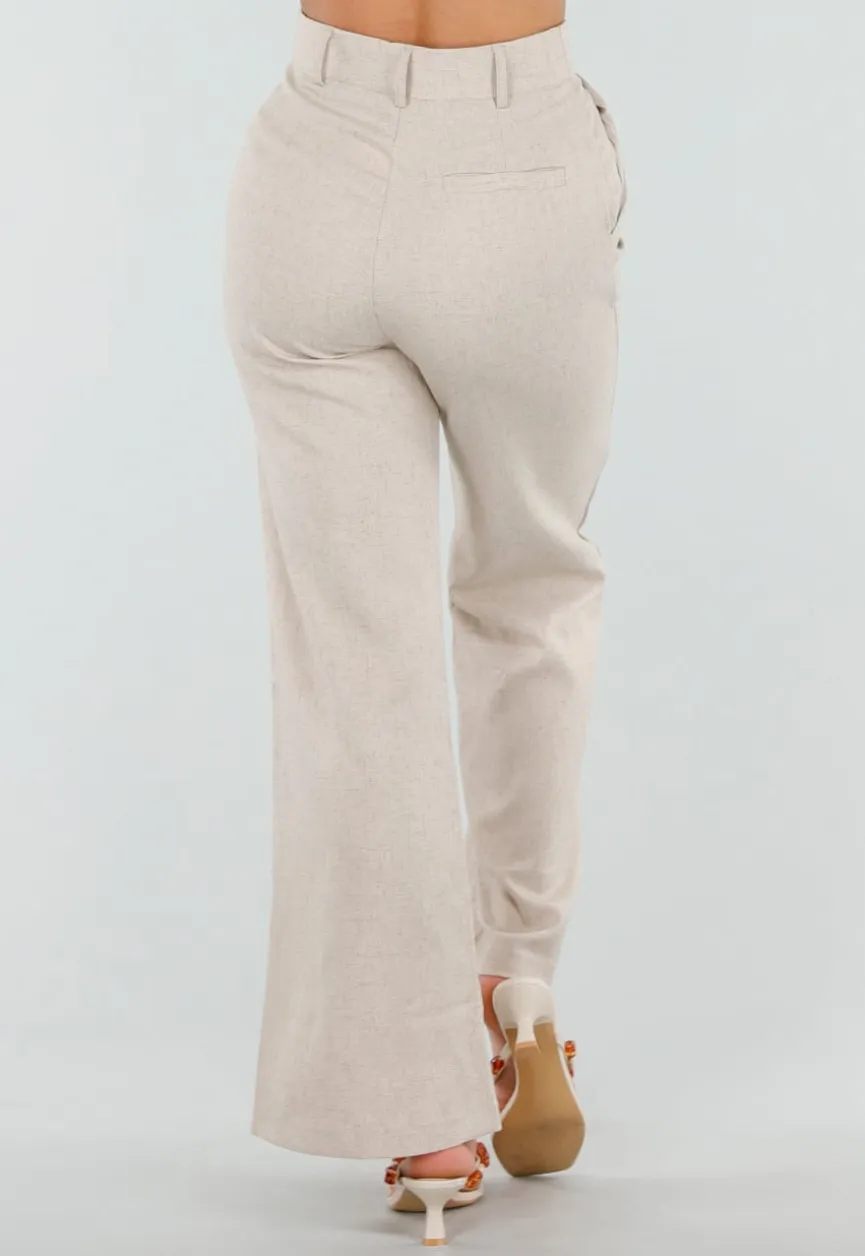 Beige Wide Leg Pantalon met Hoge Taille