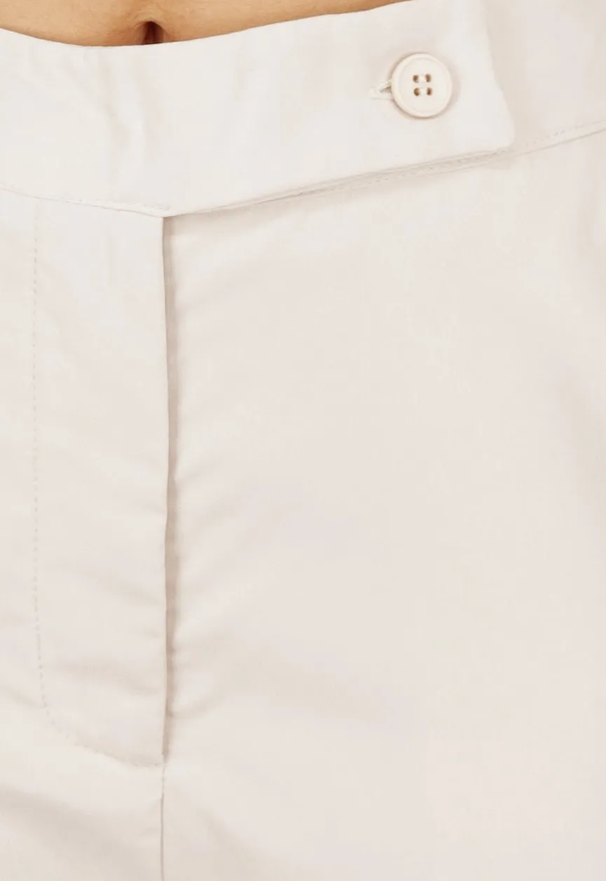 Beige Wide Leg Pantalon met Omslag en Steekzakken