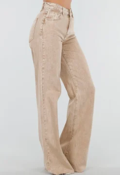 Beige Wide Leg Tall Denim Jeans met Wassing