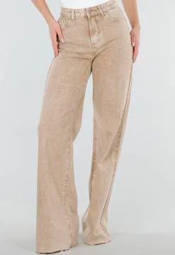 Beige Wide Leg Tall Denim Jeans met Wassing