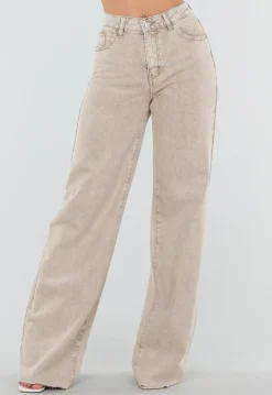 Beige Wide Leg Tall Jeans met High Waist
