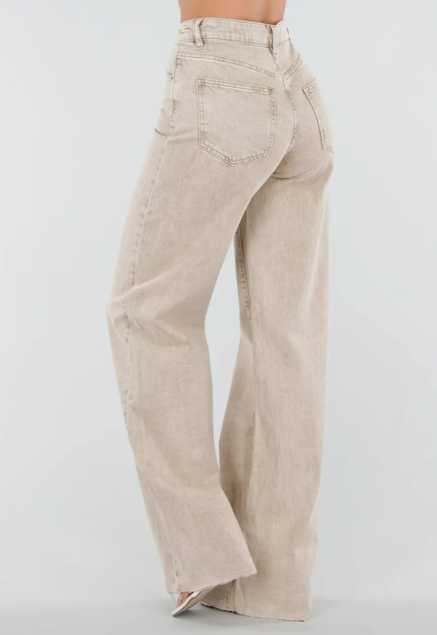 Beige Wide Leg Tall Jeans met High Waist
