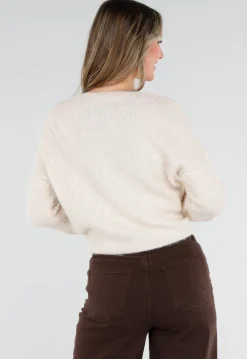 Beige Wollen Wikkel Vest met Strikdetail en Ballonmouwen