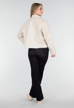 Beige Wollook Jas met Dubbele Rij Knopen en Brede Reverskraag