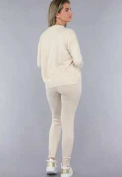 Beige Zachte Matching Stretch Set met Teddy Borduursel