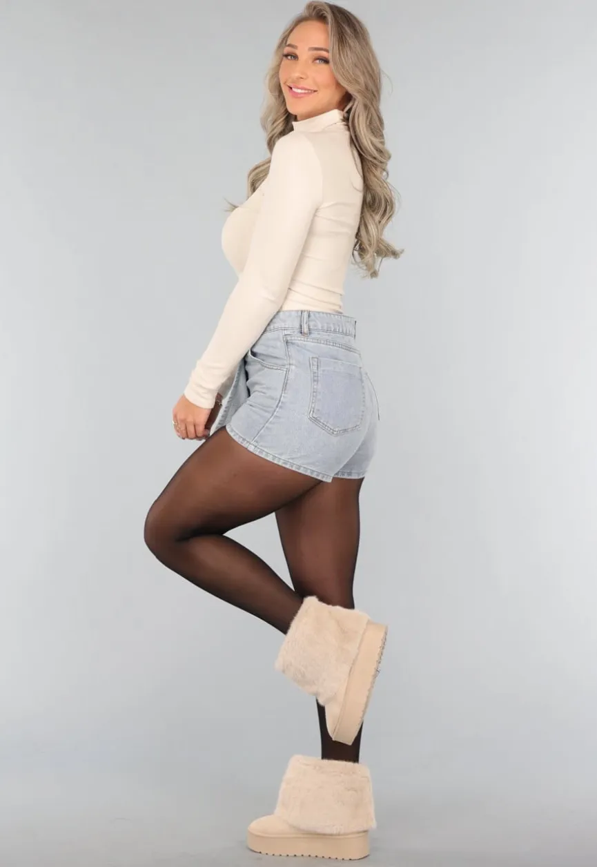 Beige Zachte Overslag Laarsjes