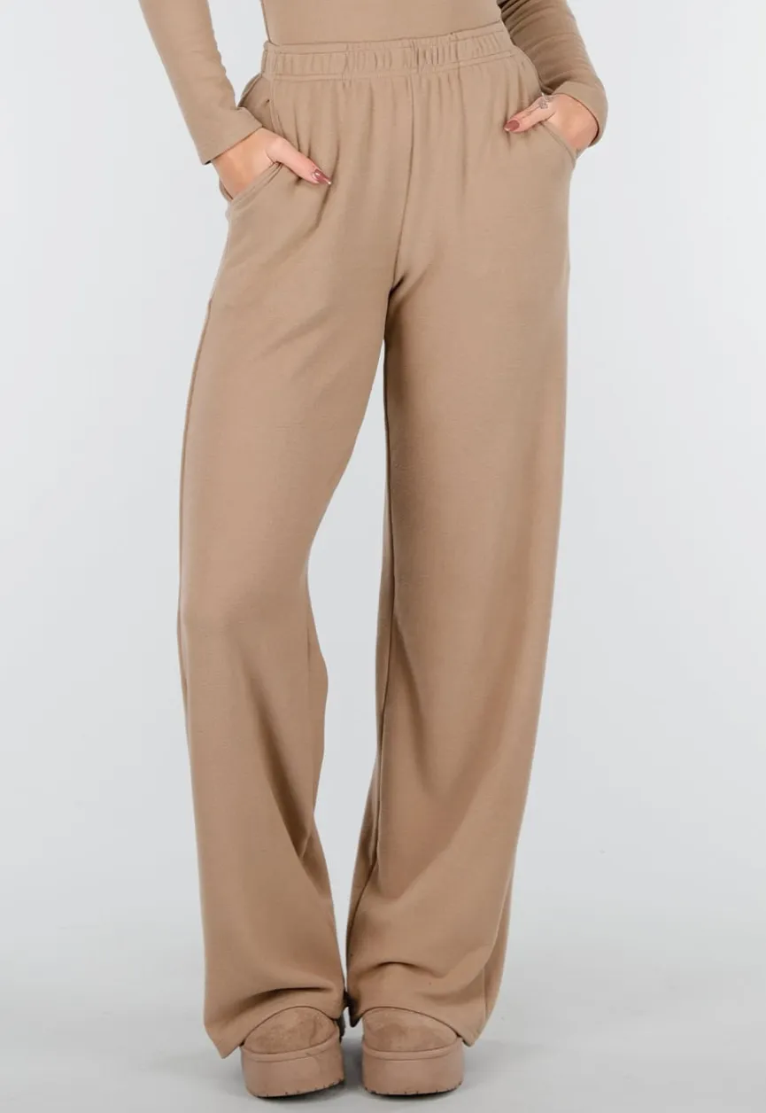 Beige Zachte Stretch Broek met Rechte Pijpen