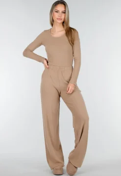 Beige Zachte Stretch Broek met Rechte Pijpen