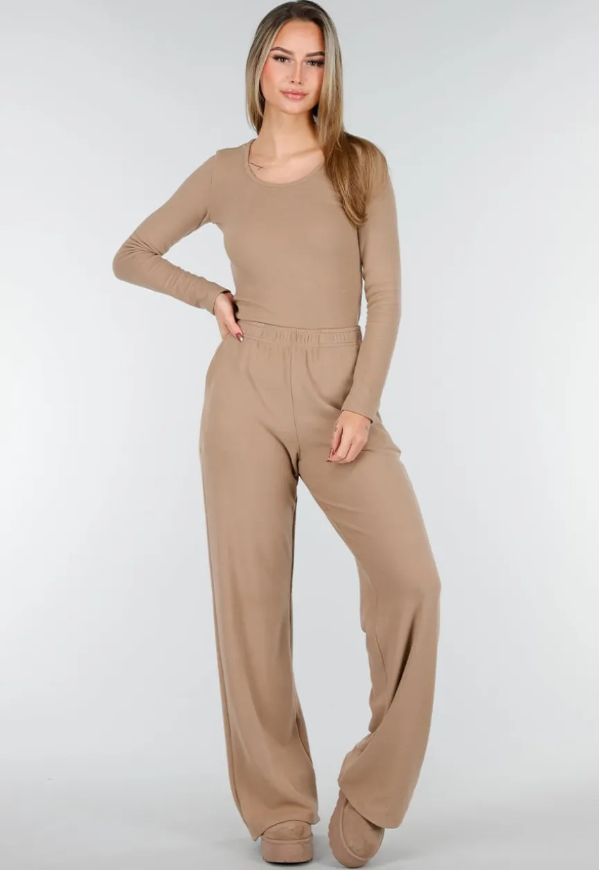 Beige Zachte Stretch Broek met Rechte Pijpen