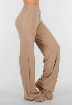 Beige Zachte Stretch Broek met Rechte Pijpen