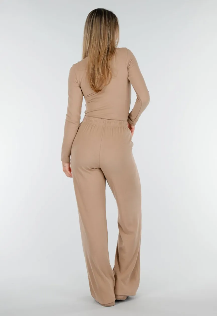 Beige Zachte Stretch Broek met Rechte Pijpen