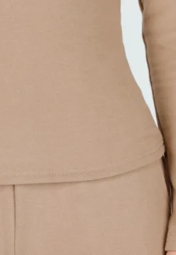 Beige Zachte Stretch Top met Ronde Hals en Lange Mouwen
