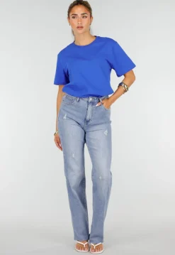 Blauw Basic T-Shirt met Ronde Hals en Korte Mouwen