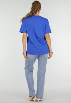 Blauw Basic T-Shirt met Ronde Hals en Korte Mouwen