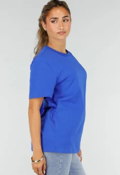 Blauw Basic T-Shirt met Ronde Hals en Korte Mouwen
