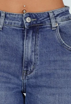 Blauwe Barrel Jeans met Hoge Taille en Lichte Stretch