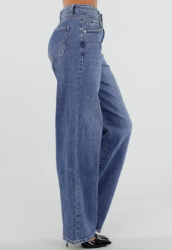 Blauwe Barrel Jeans met Hoge Taille en Lichte Stretch