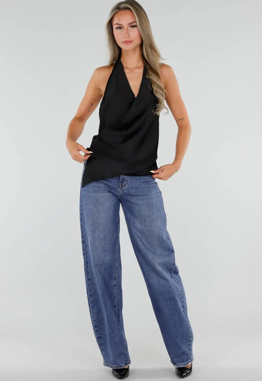 Blauwe Barrel Jeans met Hoge Taille en Lichte Stretch