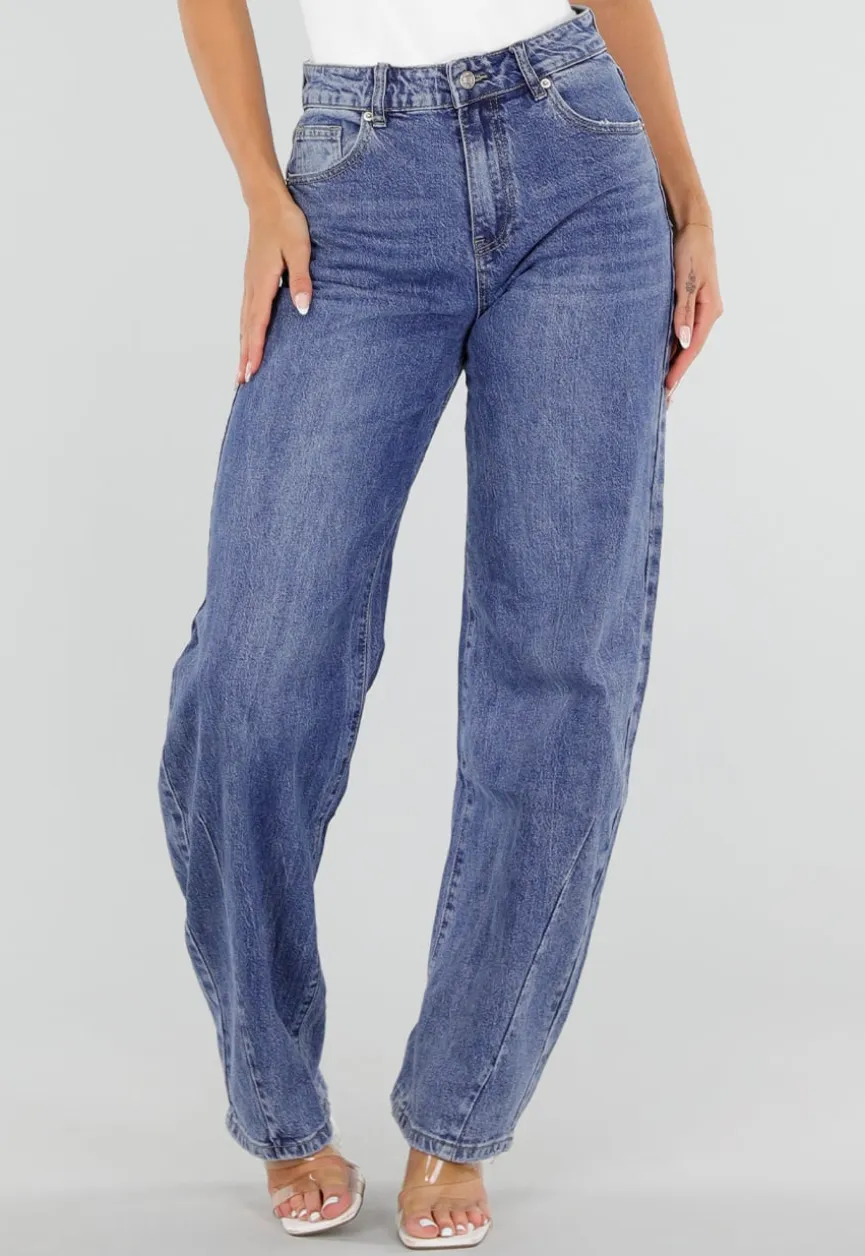 Blauwe Barrel Jeans met Lichte Stretch