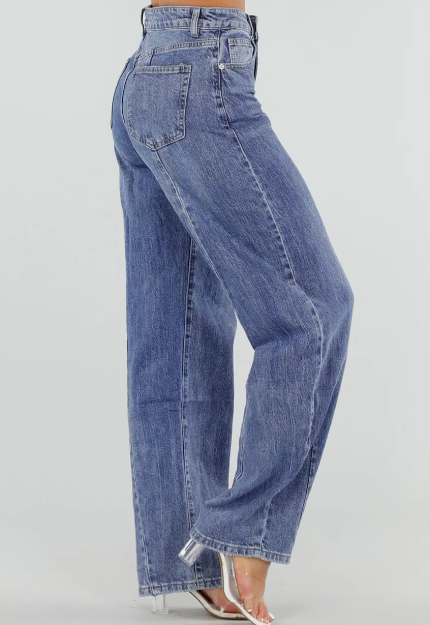 Blauwe Barrel Jeans met Lichte Stretch