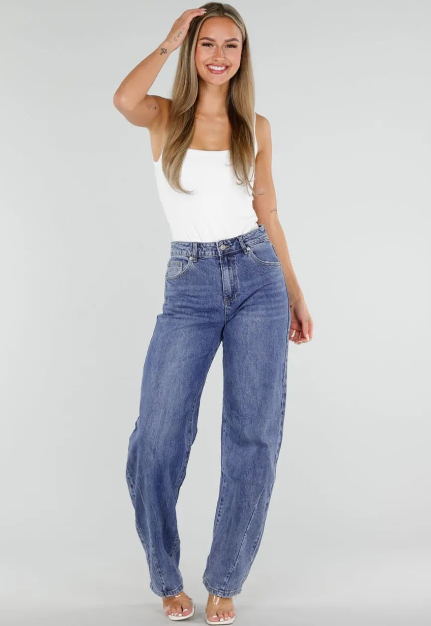 Blauwe Barrel Jeans met Lichte Stretch