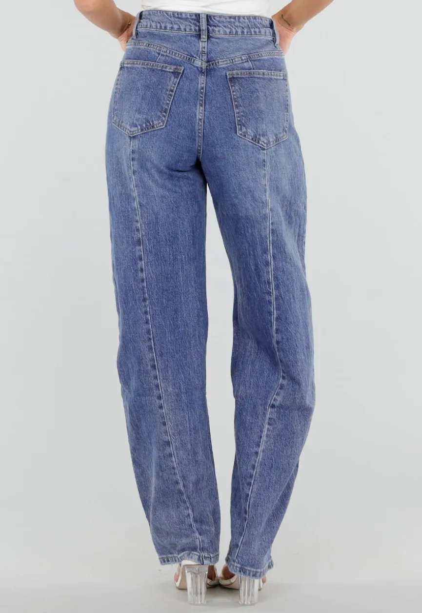 Blauwe Barrel Jeans met Lichte Stretch