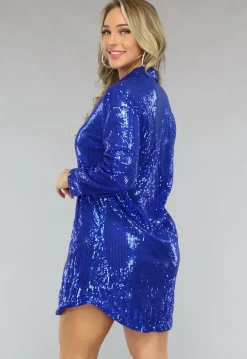 Blauwe Blouse Jurk met Glitters en Kraagje