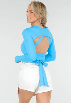 Blauwe Bolero Top met Lange Mouwen en Stretch