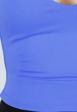 Blauwe Crop Top met Pads en Gekruiste Rugbandjes