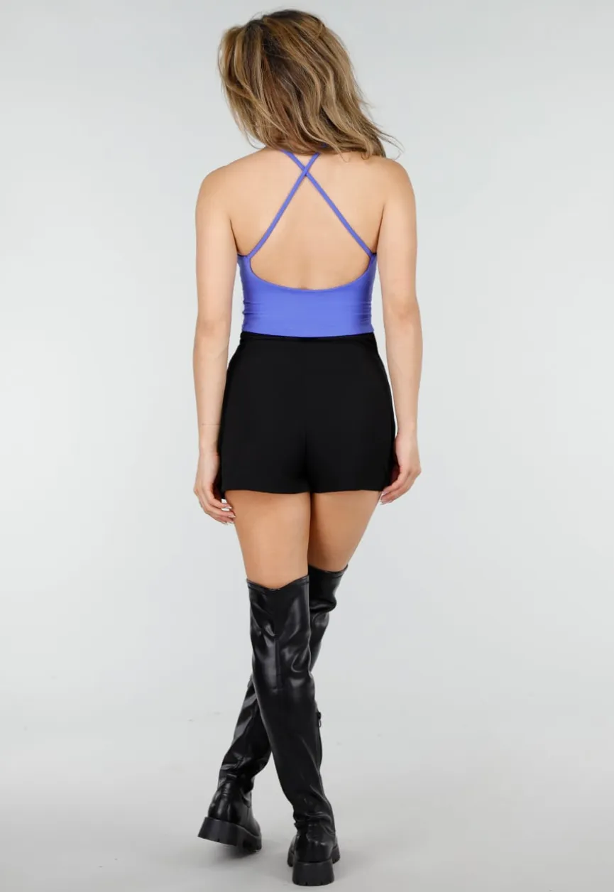 Blauwe Crop Top met Pads en Gekruiste Rugbandjes
