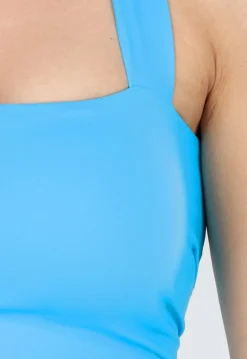 Blauwe Crop Top met Vierkante Hals en Brede Bandjes
