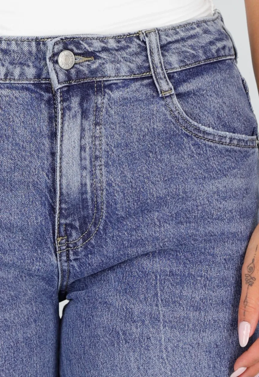 Blauwe Denim Barrel Cargo Jeans met Zijzakken