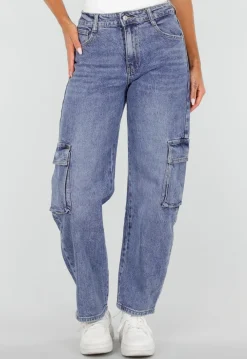 Blauwe Denim Barrel Cargo Jeans met Zijzakken